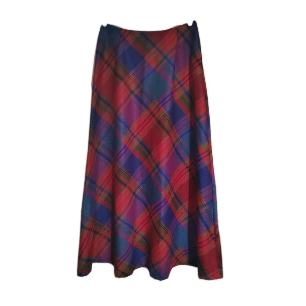 Vintage Plaid Skirt Long Modest JC Penney Fashions Tag Size 16 Red Blue Purple L